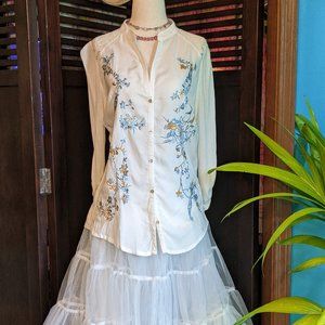 Anthropologie NWT Embroidered Chinoiserie Blouse Size MED